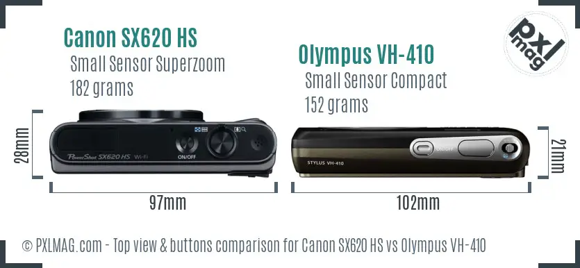 Canon SX620 HS vs Olympus VH-410 top view buttons comparison