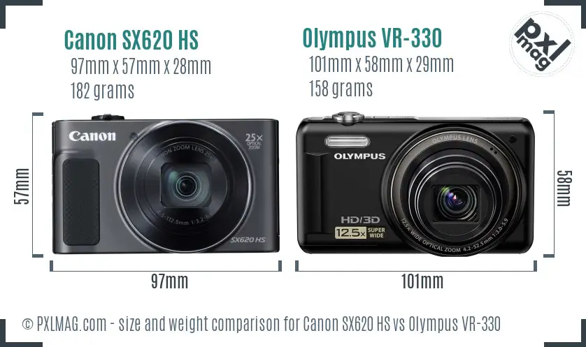 Canon SX620 HS vs Olympus VR-330 size comparison Canon SX620 HS vs Olympus VR-330 size comparison