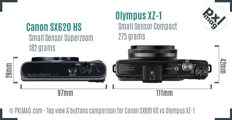 Canon SX620 HS vs Olympus XZ-1 top view buttons comparison