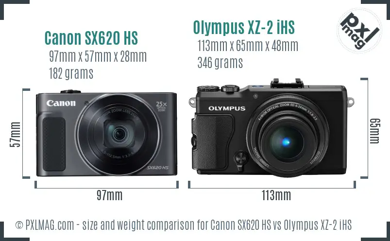 Canon SX620 HS vs Olympus XZ-2 iHS size comparison Canon SX620 HS vs Olympus XZ-2 iHS size comparison
