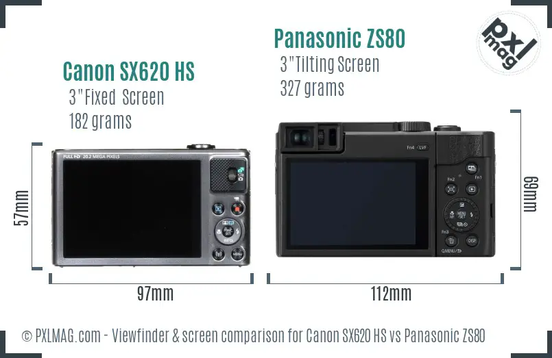 Canon SX620 HS vs Panasonic ZS80 Screen and Viewfinder comparison