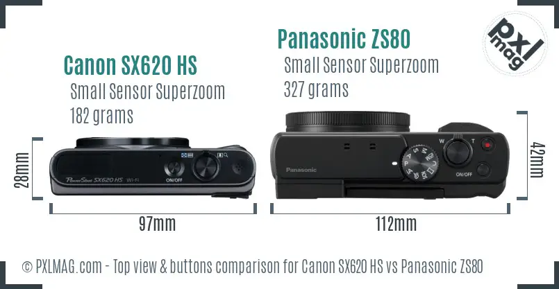 Canon SX620 HS vs Panasonic ZS80 top view buttons comparison