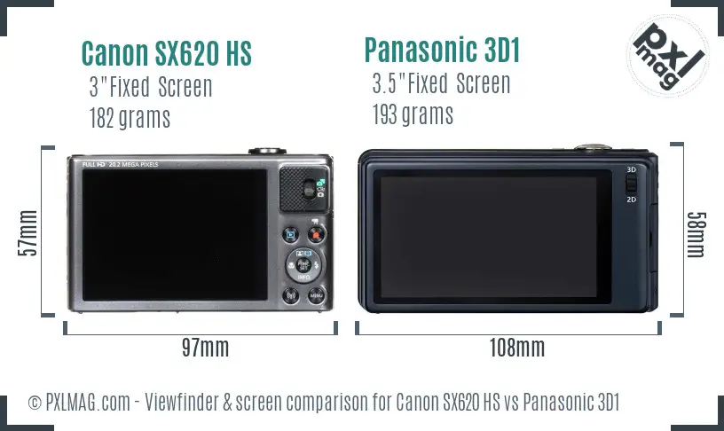 Canon SX620 HS vs Panasonic 3D1 Screen and Viewfinder comparison