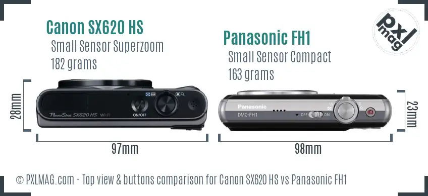 Canon SX620 HS vs Panasonic FH1 top view buttons comparison