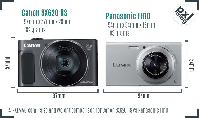 Canon SX620 HS vs Panasonic FH10 size comparison