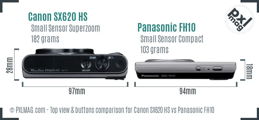 Canon SX620 HS vs Panasonic FH10 top view buttons comparison