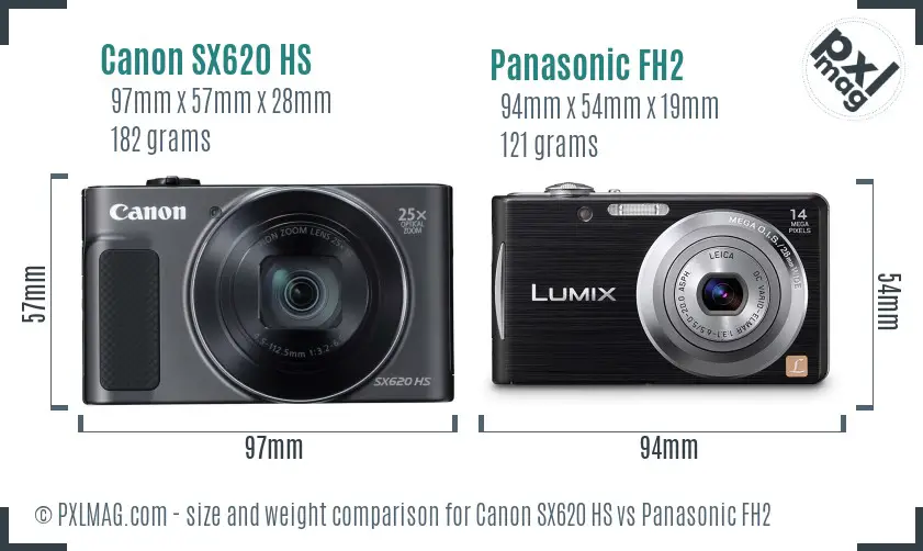 Canon SX620 HS vs Panasonic FH2 size comparison