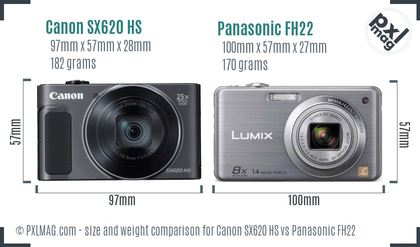 Canon SX620 HS vs Panasonic FH22 size comparison