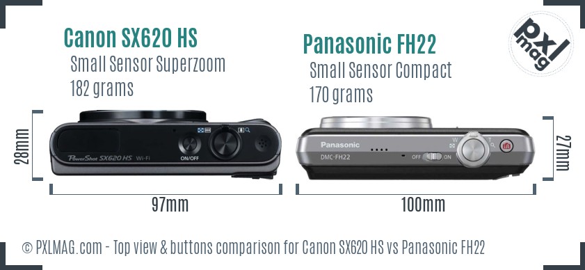 Canon SX620 HS vs Panasonic FH22 top view buttons comparison