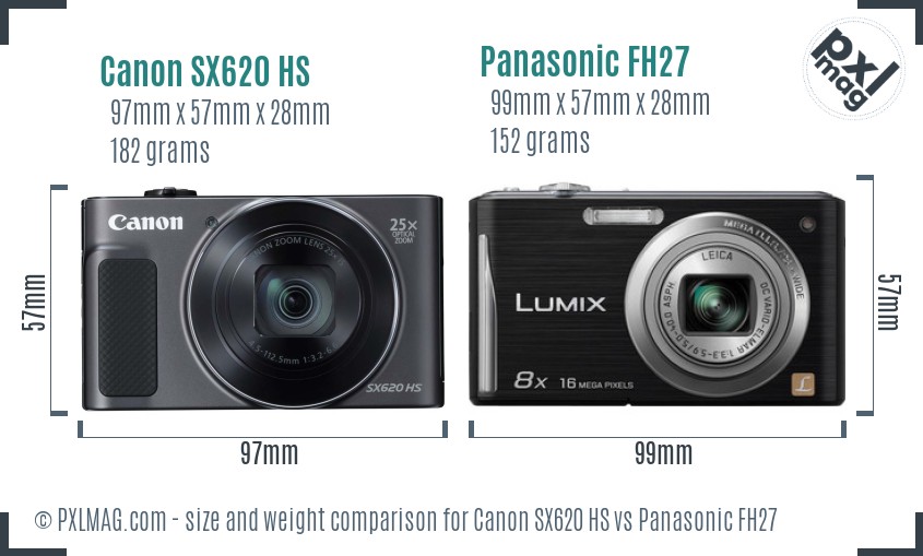 Canon SX620 HS vs Panasonic FH27 size comparison