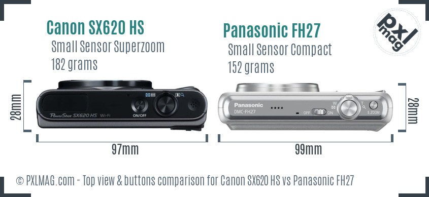 Canon SX620 HS vs Panasonic FH27 top view buttons comparison