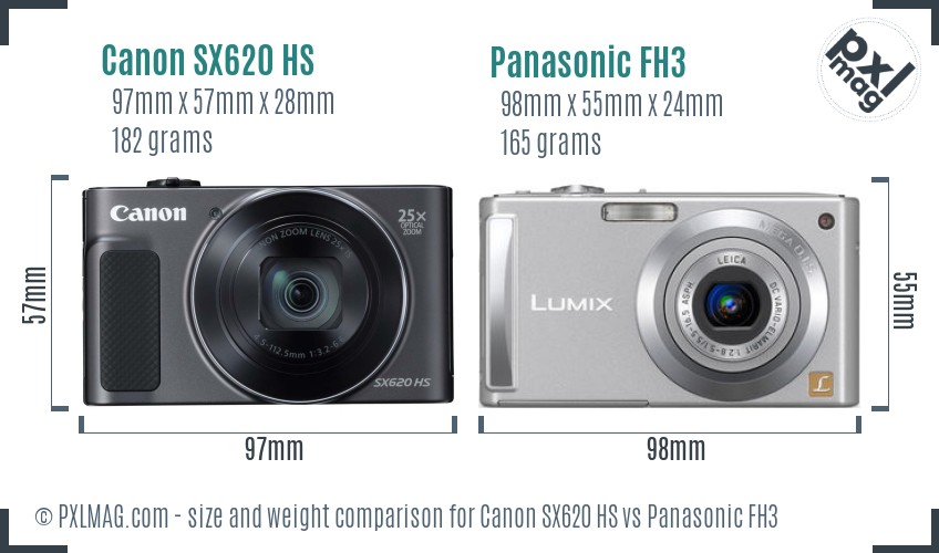 Canon SX620 HS vs Panasonic FH3 size comparison