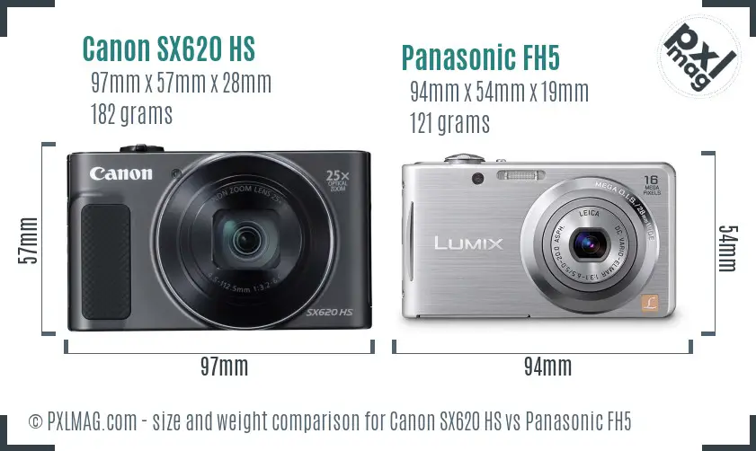 Canon SX620 HS vs Panasonic FH5 size comparison