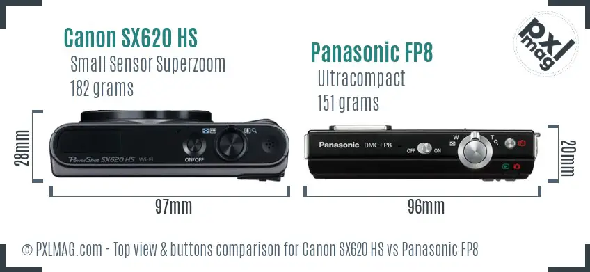 Canon SX620 HS vs Panasonic FP8 top view buttons comparison