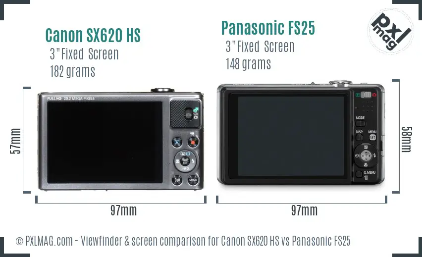 Canon SX620 HS vs Panasonic FS25 Screen and Viewfinder comparison