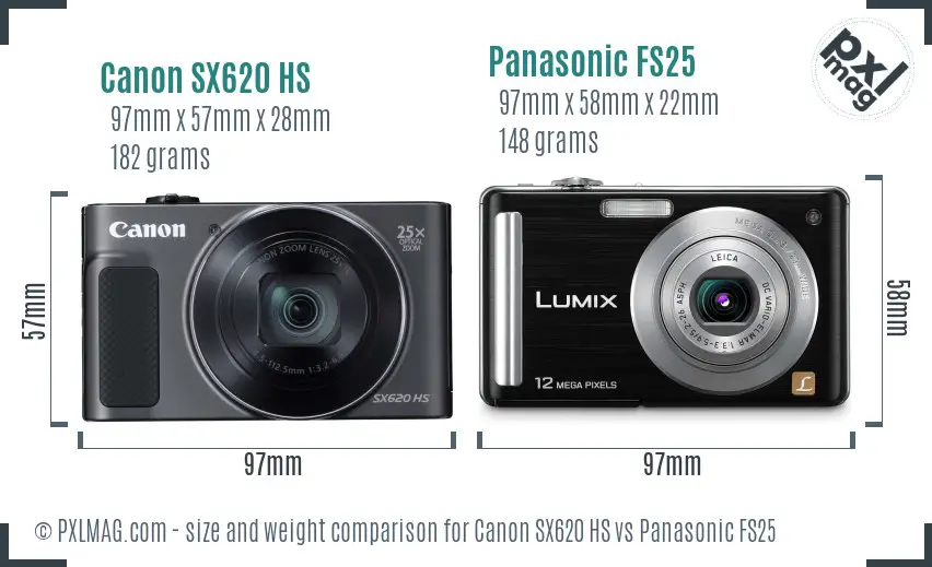 Canon SX620 HS vs Panasonic FS25 size comparison