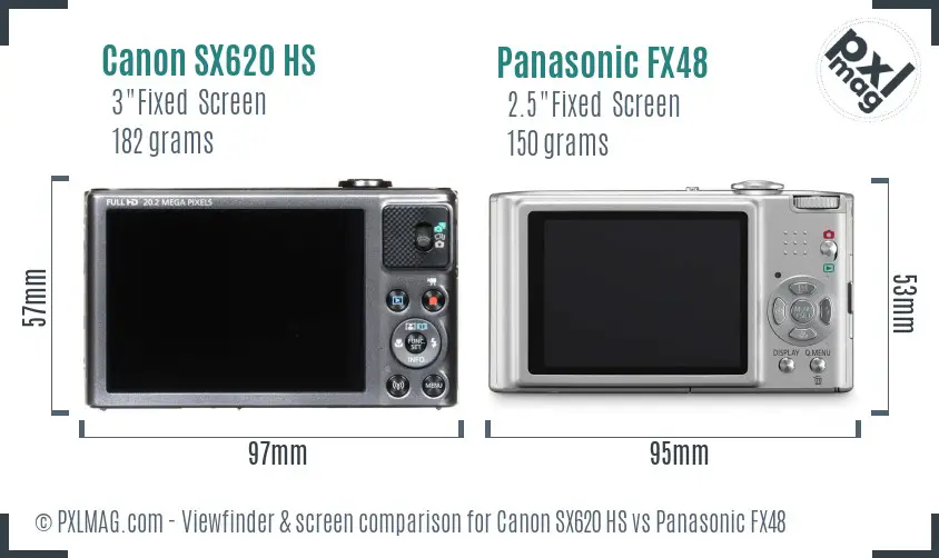 Canon SX620 HS vs Panasonic FX48 Screen and Viewfinder comparison