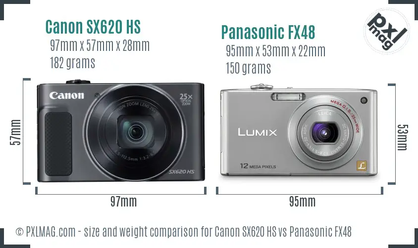 Canon SX620 HS vs Panasonic FX48 size comparison