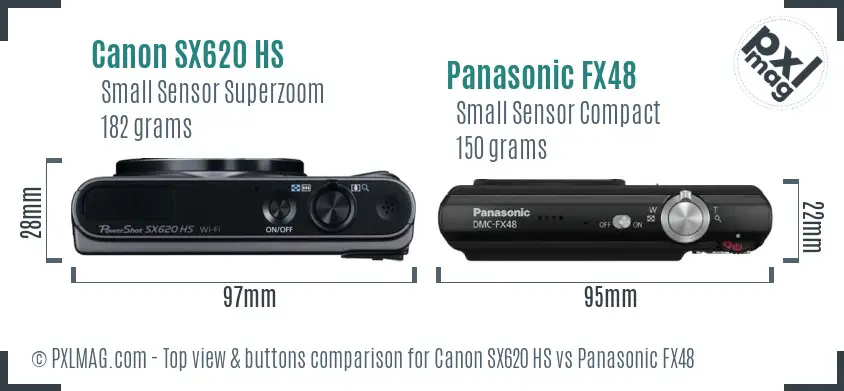 Canon SX620 HS vs Panasonic FX48 top view buttons comparison