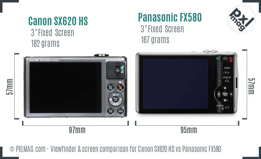 Canon SX620 HS vs Panasonic FX580 Screen and Viewfinder comparison