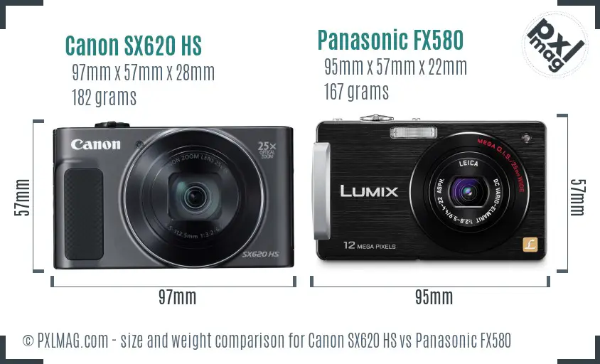 Canon SX620 HS vs Panasonic FX580 size comparison
