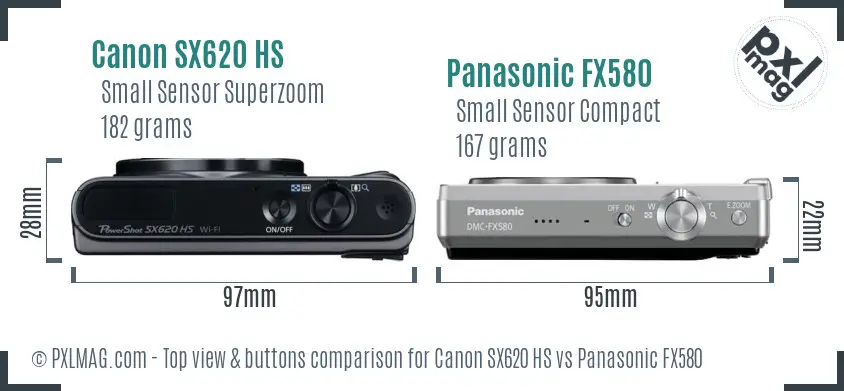 Canon SX620 HS vs Panasonic FX580 top view buttons comparison