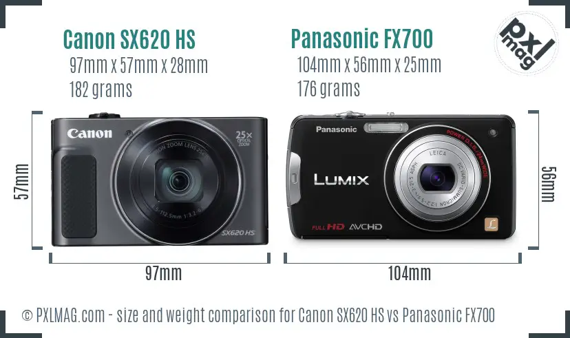 Canon SX620 HS vs Panasonic FX700 size comparison Canon SX620 HS vs Panasonic FX700 size comparison