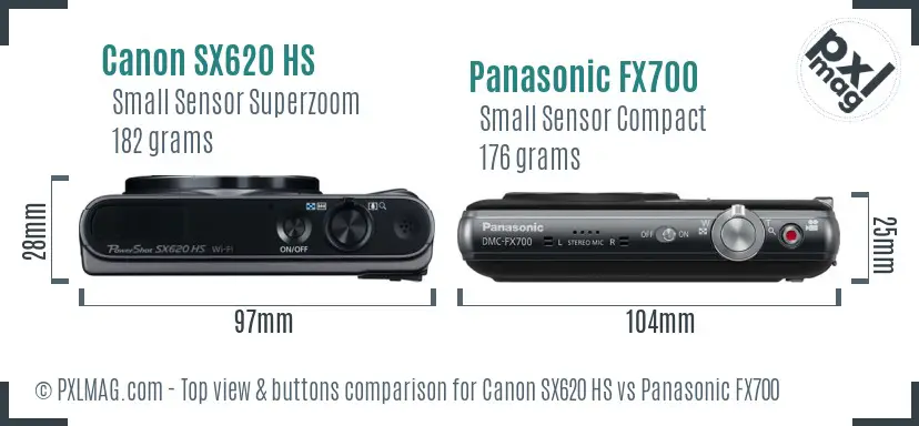 Canon SX620 HS vs Panasonic FX700 top view buttons comparison Canon SX620 HS vs Panasonic FX700 top view buttons comparison