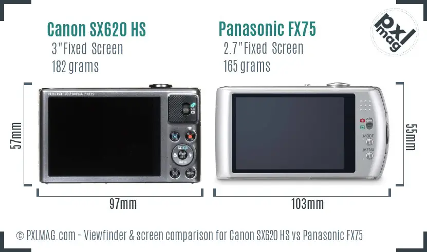 Canon SX620 HS vs Panasonic FX75 Screen and Viewfinder comparison Canon SX620 HS vs Panasonic FX75 Screen and Viewfinder comparison