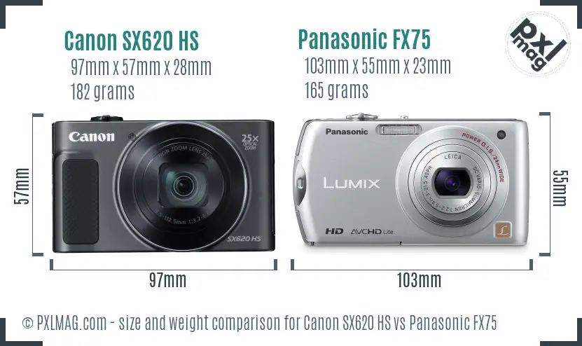 Canon SX620 HS vs Panasonic FX75 size comparison Canon SX620 HS vs Panasonic FX75 size comparison