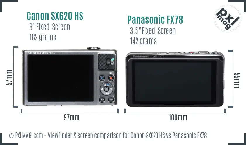 Canon SX620 HS vs Panasonic FX78 Screen and Viewfinder comparison