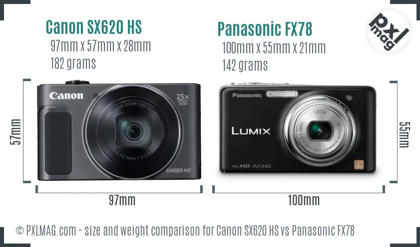 Canon SX620 HS vs Panasonic FX78 size comparison