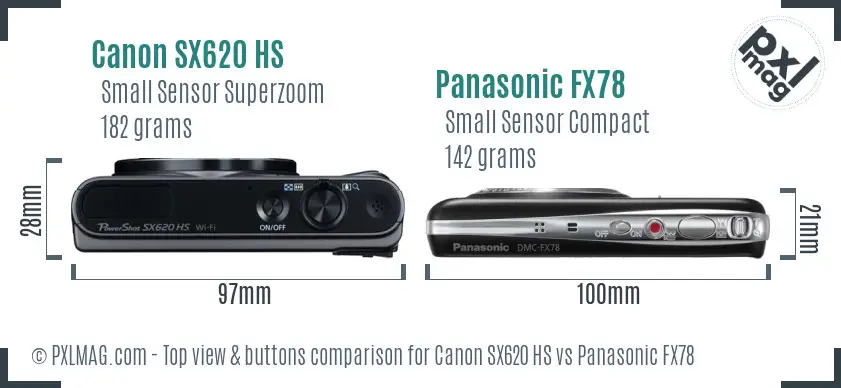 Canon SX620 HS vs Panasonic FX78 top view buttons comparison