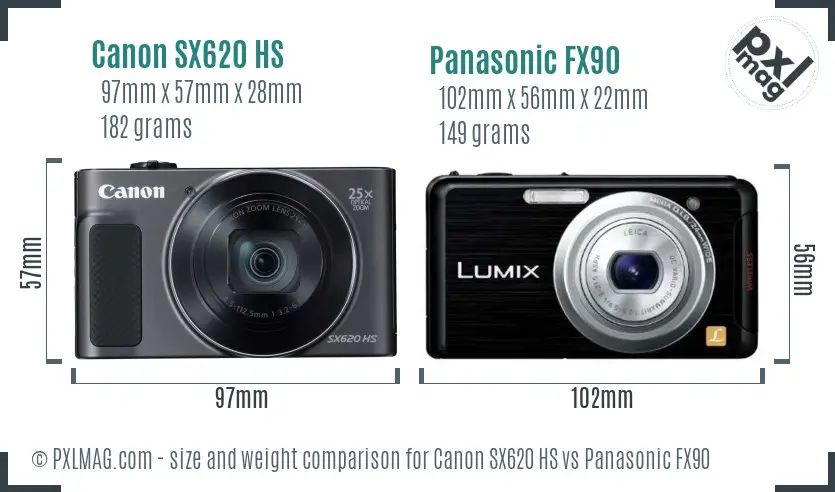 Canon SX620 HS vs Panasonic FX90 size comparison