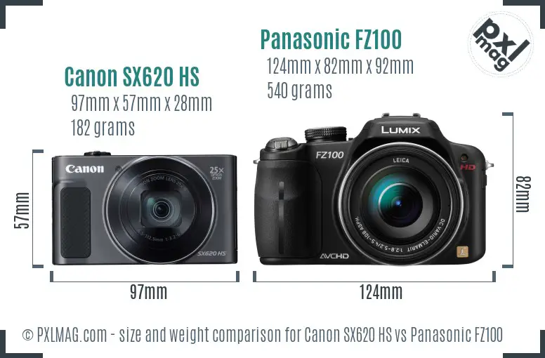 Canon SX620 HS vs Panasonic FZ100 size comparison