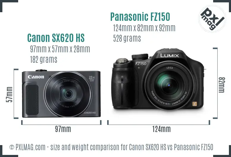 Canon SX620 HS vs Panasonic FZ150 size comparison