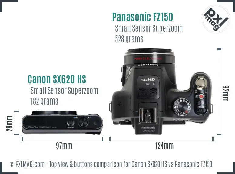 Canon SX620 HS vs Panasonic FZ150 top view buttons comparison