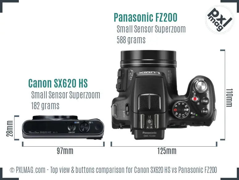 Canon SX620 HS vs Panasonic FZ200 top view buttons comparison
