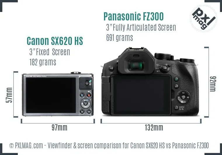 Canon SX620 HS vs Panasonic FZ300 Screen and Viewfinder comparison