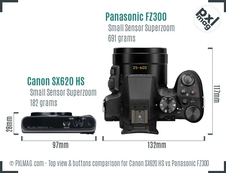 Canon SX620 HS vs Panasonic FZ300 top view buttons comparison