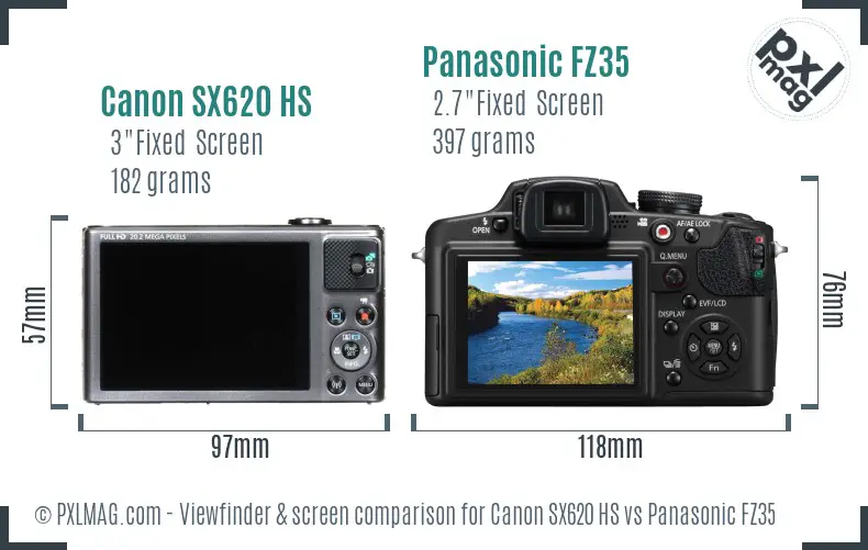 Canon SX620 HS vs Panasonic FZ35 Screen and Viewfinder comparison Canon SX620 HS vs Panasonic FZ35 Screen and Viewfinder comparison