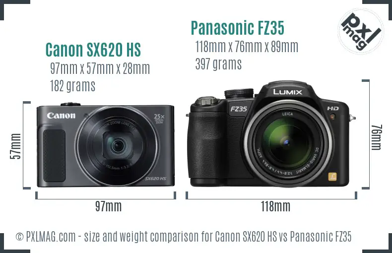 Canon SX620 HS vs Panasonic FZ35 size comparison Canon SX620 HS vs Panasonic FZ35 size comparison