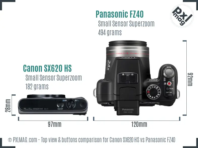 Canon SX620 HS vs Panasonic FZ40 top view buttons comparison