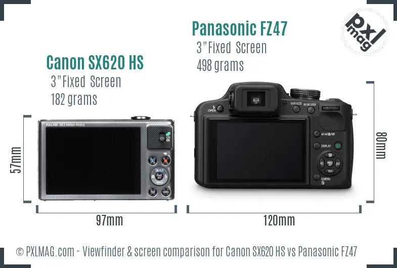Canon SX620 HS vs Panasonic FZ47 Screen and Viewfinder comparison