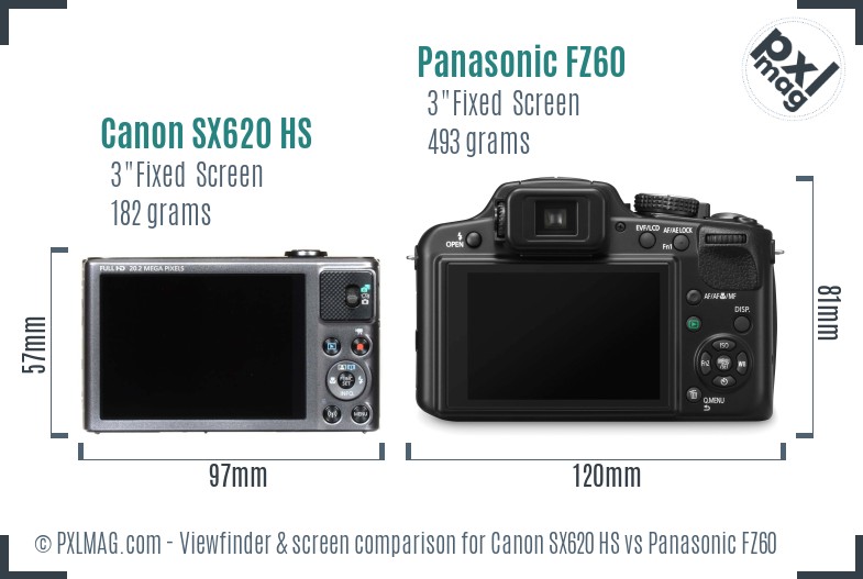 Canon SX620 HS vs Panasonic FZ60 Screen and Viewfinder comparison