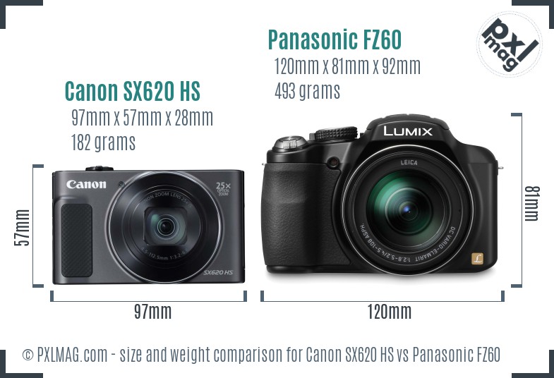 Canon SX620 HS vs Panasonic FZ60 size comparison