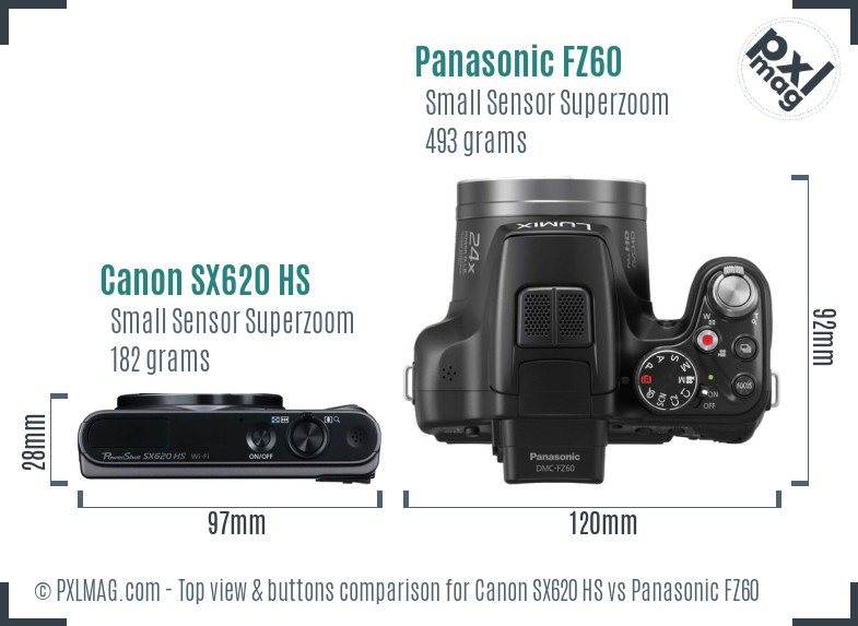 Canon SX620 HS vs Panasonic FZ60 top view buttons comparison