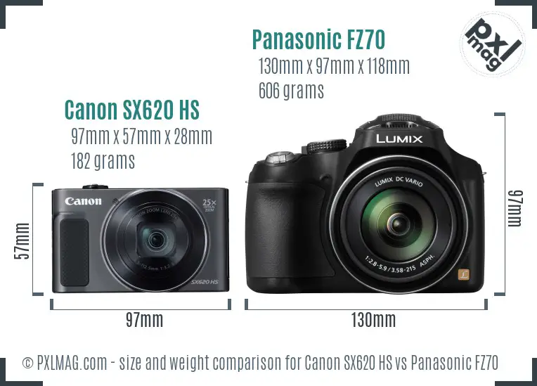 Canon SX620 HS vs Panasonic FZ70 size comparison