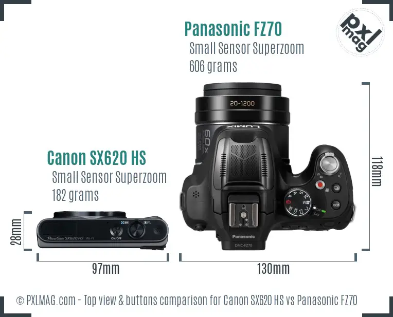 Canon SX620 HS vs Panasonic FZ70 top view buttons comparison