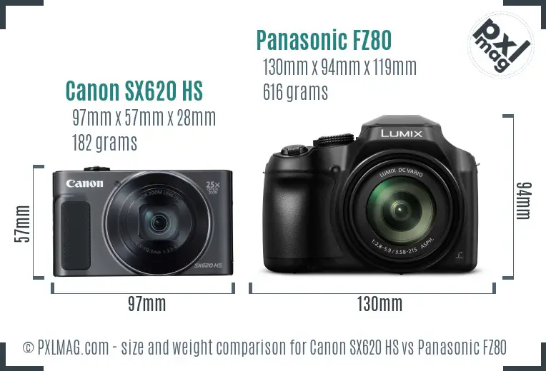 Canon SX620 HS vs Panasonic FZ80 size comparison
